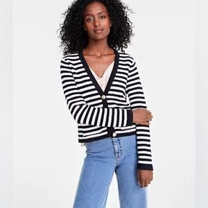 Black and White Striped Women's Cardigan